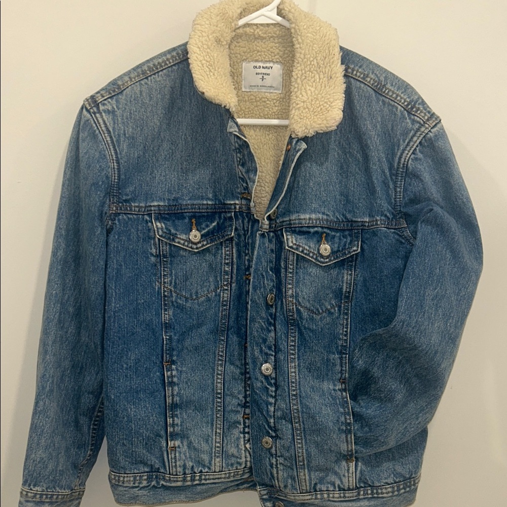 Old Navy Classic Blue Denim Jacket with Cream Sherpa Collar